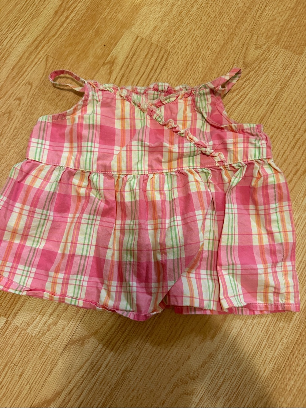 Vintage Old Navy Toddler Girl 3T Pink Plaid Cami Tank Top Ruffle Button Back